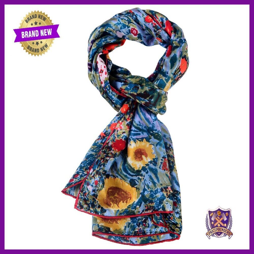 Large 100% Silk Scarf Van Gogh Art Print 60x16.5 Inches